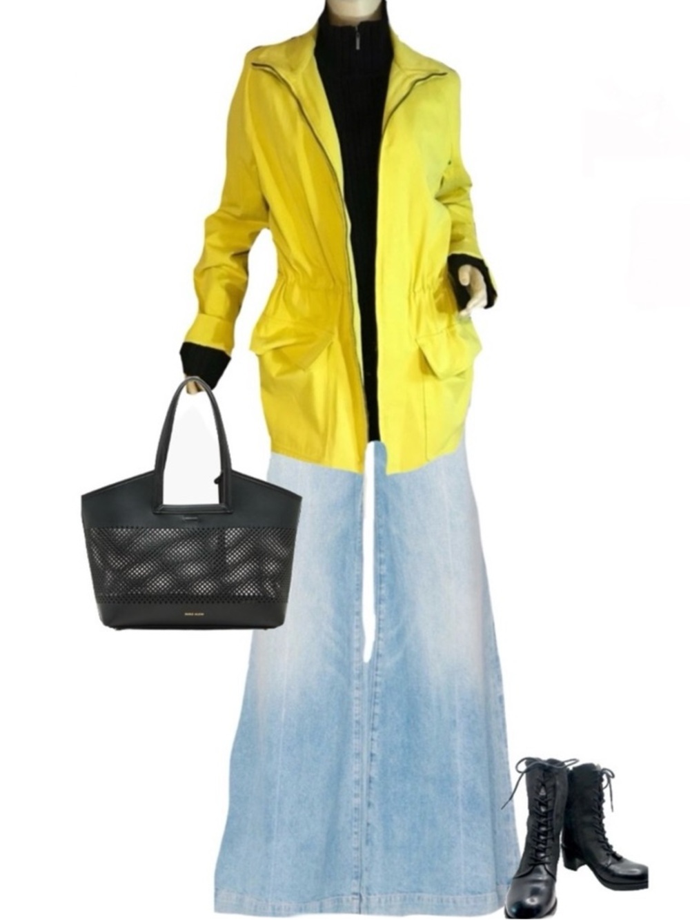 COMPANY ELLEN TRACY CHARTREUSE YELLOW JACKET W/BLACK KNIT ACCENTS (M)